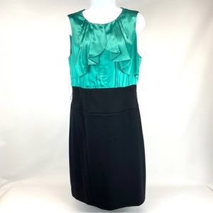 BCBG MaxAzria silk teal green & black holiday party dress size 10